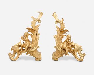 A pair of Louis XVI-style gilt-bronze figural chenets