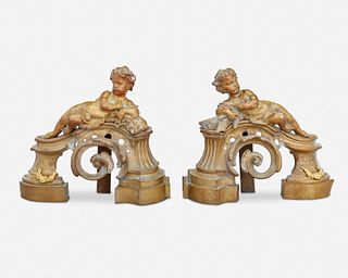 A pair of French Louis XVI-style gilt-bronze figural chenets