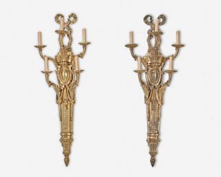 A pair of French Louis XVI-style gilt-bronze sconces