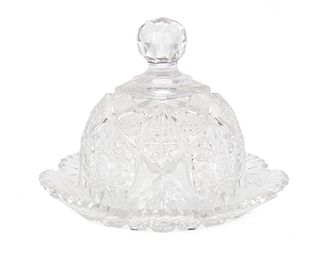An American Brilliant cut glass covered butter dish
