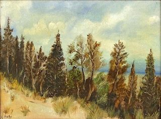 Elizabeth Fuchs (20th C) Oil on canvas board "Wooded Landscape"