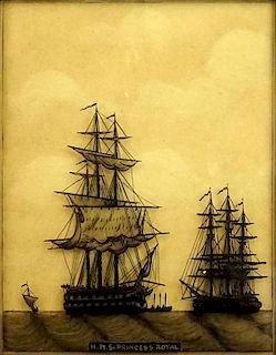 Vintage Reverse Painting on Glass "H.M.S. Royal"