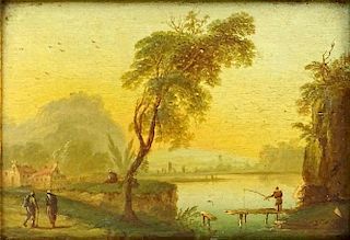 19th C Continental Oil on Board "Landscape With Lake"