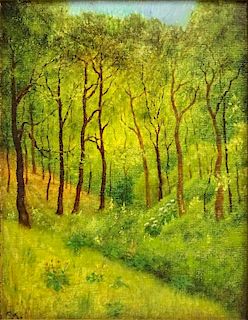 19/20th C Oil on Canvas Board "Wooded Landscape"