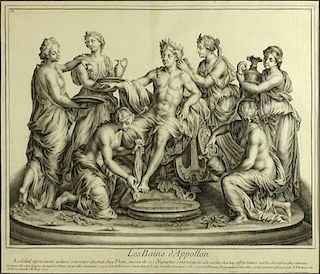 18th Century French Copper Engraving "Les Bains D'Apollon".