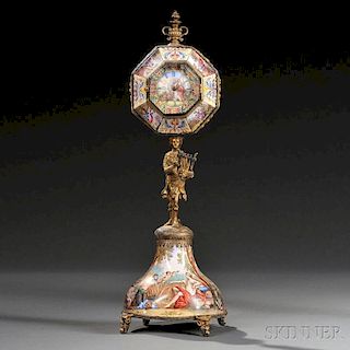 Viennese Gilt-metal and Enamel Figural Clock