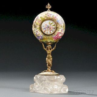 Viennese Silver, Enamel, and Rock Crystal Figural Clock