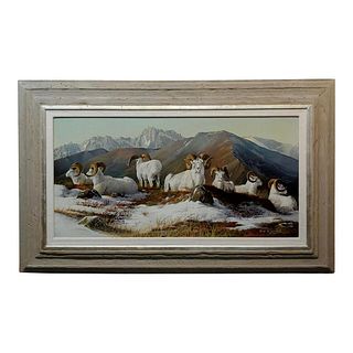 1970s Figurative Oil Painting, Big Horn Mountain Sheep