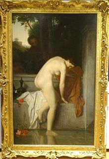Huge 19th century French Nude Portrait Bathing Jean