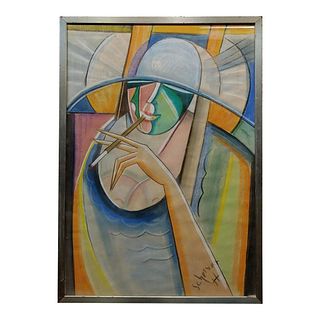 Hugo Scheiber -1930s Cubist Painting, Portrait of a