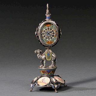 Viennese Silver and Enamel Camel-form Clock