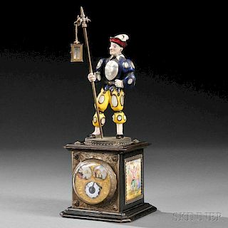 Viennese Silver, Enamel, and Freshwater Pearl Figural Clock