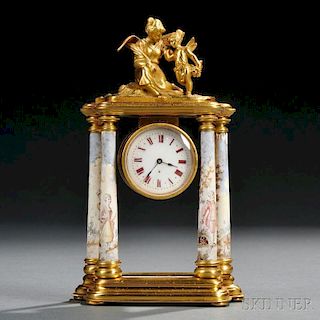 Viennese Gilt-bronze and Enamel Figural Mantel Clock