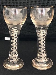 PAIR OF BOHEMIAN GLASS VASES ENGRAVED HUNTER GOBLETS