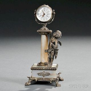 Sterling Silver and Mother-of-pearl Figural Clock