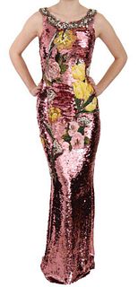 DOLCE & GABBANA PINK CRYSTAL SEQUINED TULIP SHEATH GOWN