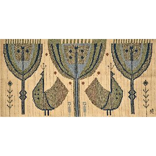 SCANDINAVIAN Wool tapestry with birds and trees