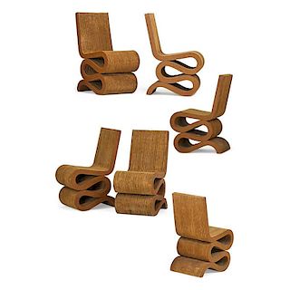 FRANK GEHRY; EASY EDGES Six Wiggle chairs