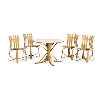FRANK GEHRY; KNOLL Table and chairs