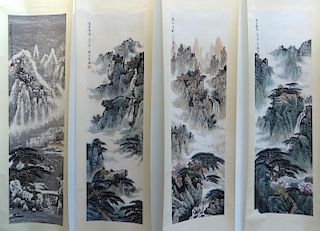 Set Of Four Chinese Watercolor Scroll