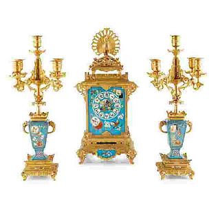 FRENCH 'JAPONISME' PORCELAIN AND GILT BRONZE THREE