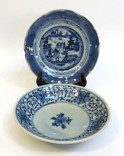 Two Blue And White Dishes