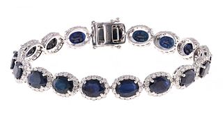22.6ct Blue Sapphire Diamond & 14k Gold Bracelet