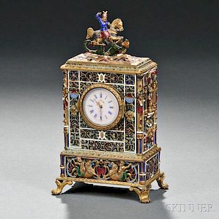 Continental Gilt-metal and Enamel Table Clock