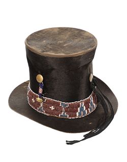 1850-70 Excelsior London Top Hat w/ Kiowa Beadwork
