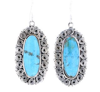 Navajo Kingman Turquoise G. Yazzie Silver Earrings