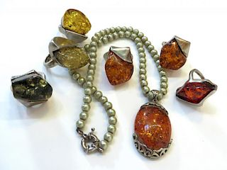 Amber Like Rings And Necklace.