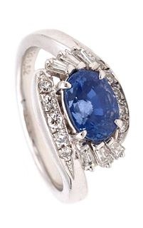 Gia Certif. Platinum Ring 3.99Ctw Ceylon sapphire & Diamonds
