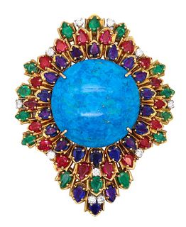 Wander France 139.37 Ctw Diamonds & Color Gemstones Pendant Brooch