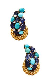 Kutchinsky 19.56 Cts Diamonds sapphires & turquoises 18k  Earrings