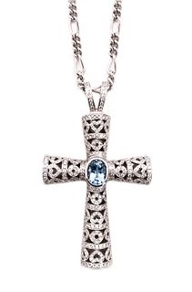 Theo Fennel 18k chain & cross 6.29 Cts diamonds & aquamarines