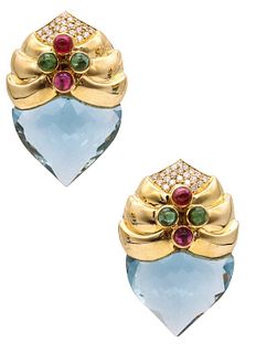 Baten 37.3 Cts in diamonds & gemstones 18k Gold Earrings