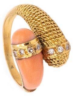 Mauboussin Paris Coral & Diamonds Toi et Moi 18k Ring