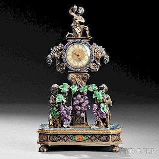 Viennese Silver, Enamel, Lapis, and Amethyst Figural Clock