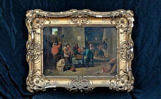 Large 17th Century Dutch Peasants Playing Backgammon