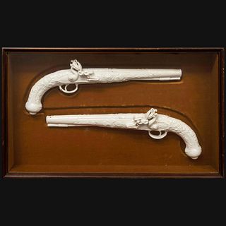 Pair of Pottery Models of Flintlock Dueling Pistols, Probably Continental