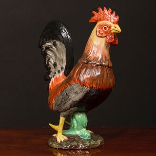 Staffordshire Pearl Glazed Earthenware Rooster Form Vessel and Cover