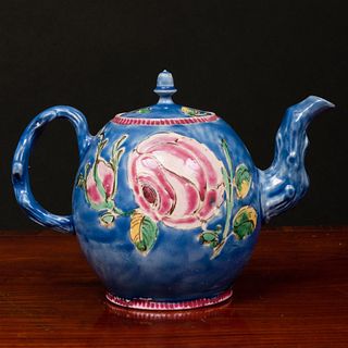 Staffordshire Blue Glazed Salt Glazed  Earthenware Teapot and Cover