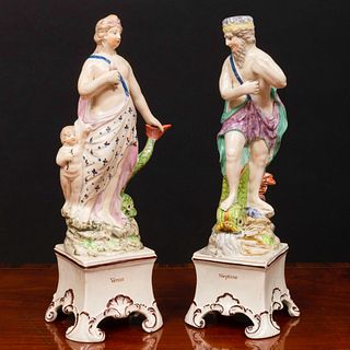 Pair of Staffordshire Glazed Earthenware Figures of Venus and Neptune