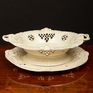 English Creamware Reticulated Circular Basket and Stand, Probably Yorkshire