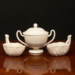 Pair of English Creamware Leaf Shaped Butter Boats