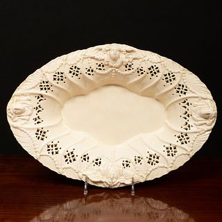 Pair of English Creamware Reticulated Oval Dessert Dishes or Stands, Probably Yorkshire