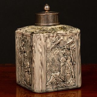 English Glazed Earthenware Chinoiserie Tea Caddy and a Cover