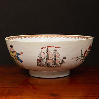 Chinese Export Porcelain Punch Bowl, Probably European Decorated
