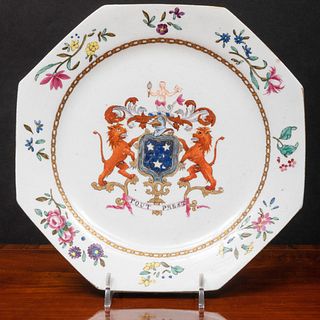 Staffordshire Porcelain Armorial Octagonal Plate, Possibly Miles Mason
