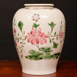 Staffordshire Enameled Earthenware Chinoiserie Jar